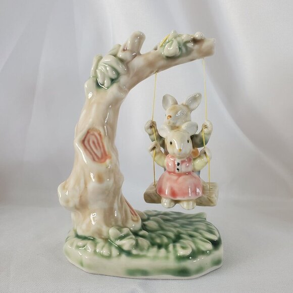 Tales of Bunny Hollow Ceramic Young Bunnies Tree Swing VTG 1993 Albert E Price - Picture 7 of 14